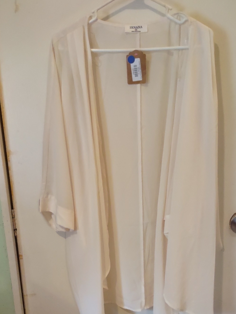 Zenana Outfitters Sheer Open-Front Robe in Cream